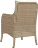 Rear view of a beige poly rattan armchair with a white cushion. Produktbild-Vorschau