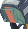 Close-up of the bottom of a backpack, showing its protective feet and colored stripes. Voir les images du produit