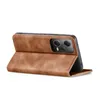 A brown flip case for a smartphone is shown from the side, with the phone inserted and the cover open. Produktbild-Vorschau