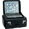 A laptop is open and placed on top of a black leather briefcase. Voir les images du produit