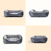 A collage of four images showing a gray dog bed from different angles. Produktbild-Vorschau