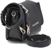 A black Valentino handbag with gold hardware is shown against a white background. The bag has a textured finish and comes with two straps: a shorter, decorative strap and a longer, adjustable strap. Náhled obrázku produktu