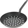 A black perforated pan with a short handle, shown against a white background. Voir les images du produit