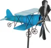 A blue metal biplane garden stake with a propeller. Produktbild-Vorschau