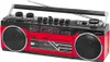 A red and black boombox with a silver antenna and handle. Náhled obrázku produktu
