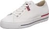 A white leather sneaker with red and blue accents. Produktbild-Vorschau