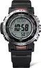 A digital watch with a black strap and a silver bezel. Voir les images du produit