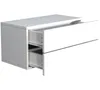 A white wall-mounted drawer unit with one drawer partially open, showing the interior and drawer slides. Produktbild-Vorschau