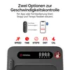 Marketing image showing a treadmill's control panel and features. Produktbild-Vorschau