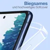 Close-up of a transparent phone case next to a smartphone. Produktbild-Vorschau
