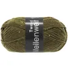 A ball of green yarn with colorful flecks, with a black label around it. Produktbild-Vorschau
