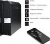 A black electric fireplace unit shown from the side, with a remote control and a diagram of its functions. Anteprima dell’immagine prodotto