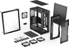 An exploded view of a computer tower case and its components, laid out on a white background. Produktbild-Vorschau