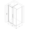 Technical drawing of a shower cabin with dimensions indicated. Produktbild-Vorschau