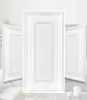Three white PVC wall panels with a decorative frame design are displayed in a studio setting. Produktbild-Vorschau
