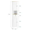 A tall, narrow white cabinet with natural wood accents, shown with dimensions indicated by lines and text. Produktbild-Vorschau