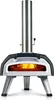 A front view of a pizza oven with a chimney and legs, set against a white background. Produktbild-Vorschau