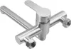 A stainless steel kitchen faucet with a swivel spout and two connection points for water supply lines. Podgląd zdjęcia produktu