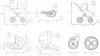 Diagrams showing dimensions and weights of different parts of a baby stroller set. Produktbild-Vorschau