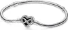 A silver Pandora bracelet with a heart-shaped charm featuring an infinity symbol and small clear stones, displayed on a white background. Anteprima dell’immagine prodotto