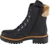 A side view of a black lace-up boot with fur trim. Voir les images du produit