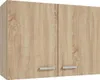 A closed, wall-mounted kitchen cabinet with a wood grain finish and two silver handles. Anteprima dell’immagine prodotto