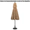 A closed umbrella with a thatched-like cover and a black stand, set against a white background. Produktbild-Vorschau