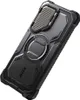 A black phone case with a built-in stand and ring holder is shown against a white background. Produktbild-Vorschau
