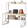 A computer desk with shelves, a laptop, books, and office supplies. Podgląd zdjęcia produktu