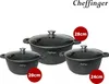 Three pots of different sizes are displayed against a white background, with red circles indicating their sizes. Produktbild-Vorschau