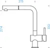 A technical drawing of a kitchen faucet with dimensions indicated. Podgląd zdjęcia produktu