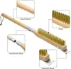 A pizza oven brush and scraper with detailed callouts for its materials. Produktbild-Vorschau