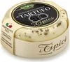 A round wheel of cheese with black truffle pieces, presented in its packaging. Produktbild-Vorschau