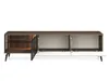 A long, low media console with two open compartments and one glass-doored compartment, all illuminated by LED lights. Produktbild-Vorschau