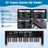 A marketing image for a children's keyboard, showing the product and feature lists. Náhled obrázku produktu