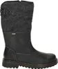 A black leather and gray felt boot with a buckle detail. Produktbild-Vorschau