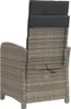 Rear view of a gray poly rattan garden recliner chair with black cushions. Produktbild-Vorschau