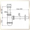 Technical drawing of a plumbing siphon with dimensions and specifications. Anteprima dell’immagine prodotto