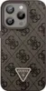 A close-up view of a phone case with a repeating Guess logo pattern and a triangular metal logo with rhinestones. Anteprima dell’immagine prodotto