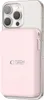 A pink power bank is attached to the back of a silver smartphone. Podgląd zdjęcia produktu