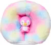 A small pink penguin toy is nestled in a fluffy, rainbow-colored cushion. Náhľad obrázku produktu