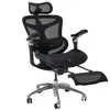 A black ergonomic office chair with a headrest and footrest, shown from a three-quarter angle against a white background. Náhled obrázku produktu
