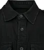 A close-up view of the collar and buttons of a black long-sleeved shirt. Produktbild-Vorschau
