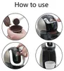 A collage of four images demonstrating how to use a coffee machine with reusable pods. Produktbild-Vorschau