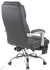 A black office chair with a footrest and massage function, shown from the back. Voir les images du produit