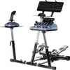 A flight simulator setup with joystick, throttle quadrant, keyboard, and pedals on a stand. Produktbild-Vorschau