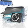 A solar cover for a rectangular swimming pool is shown, with a cutaway view revealing its construction and a close-up of a component. Water splashes around the product. Produktbild-Vorschau