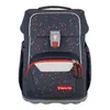 A front view of a blue backpack with a red and white pattern. Produktbild-Vorschau