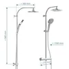 Diagrams showing dimensions of a shower system. Podgląd zdjęcia produktu