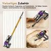 A collage of images showcasing a cordless vacuum cleaner and its accessories, with text describing its versatility. Produktbild-Vorschau